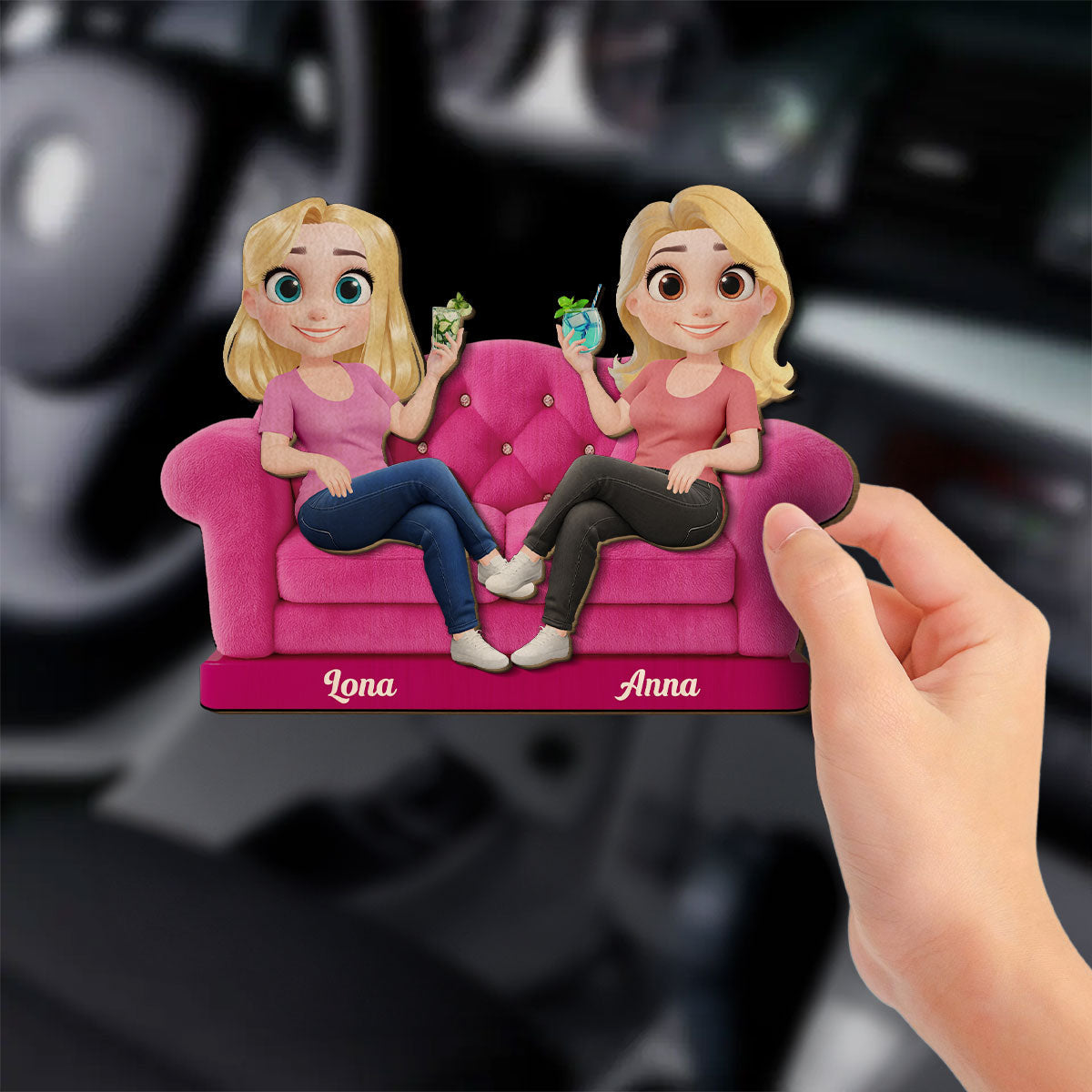 Bestie Sitting Together Cartoonize - Personalized Custom Car Visor Clip