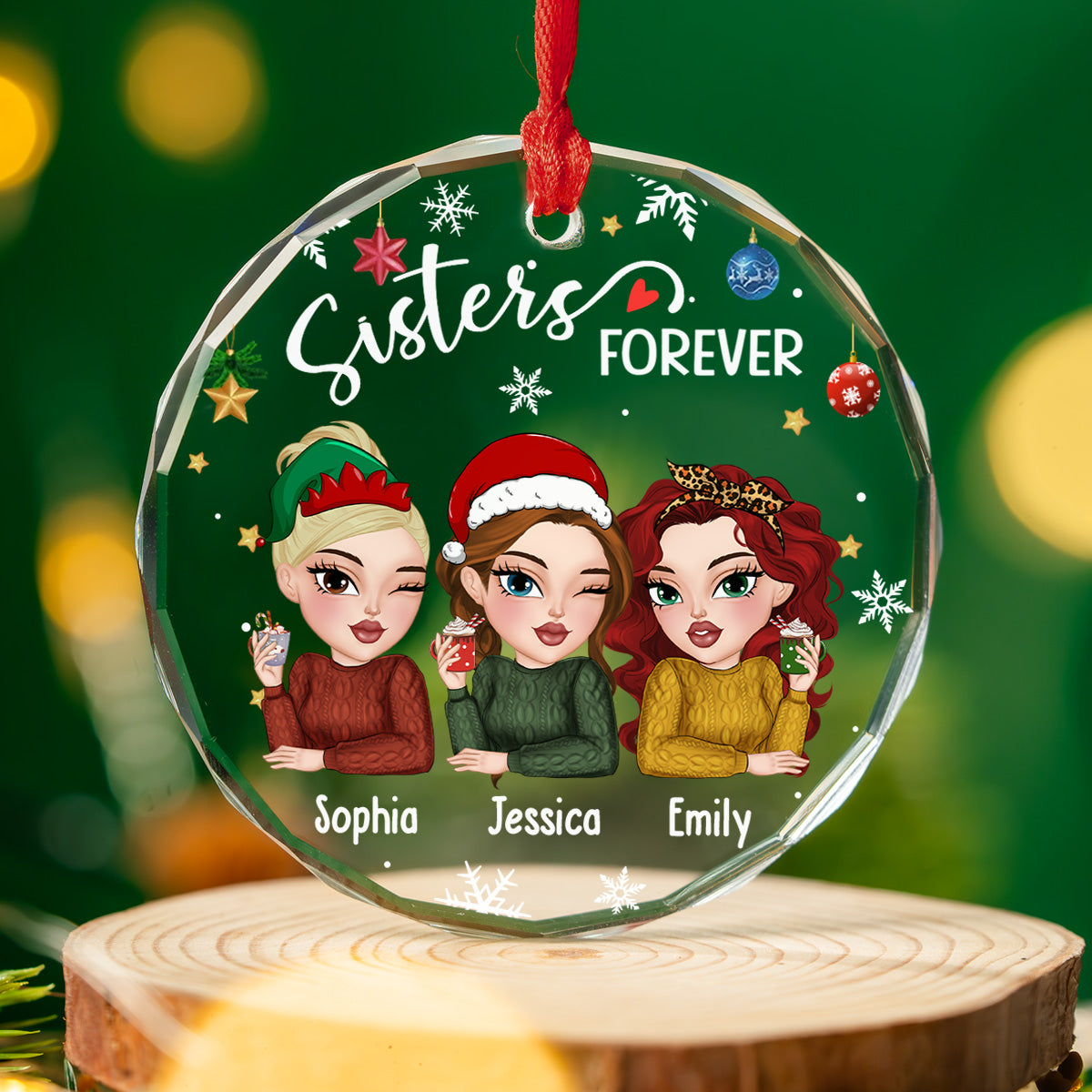 Besties Forever Christmas - Personalized Custom Glass Ornament