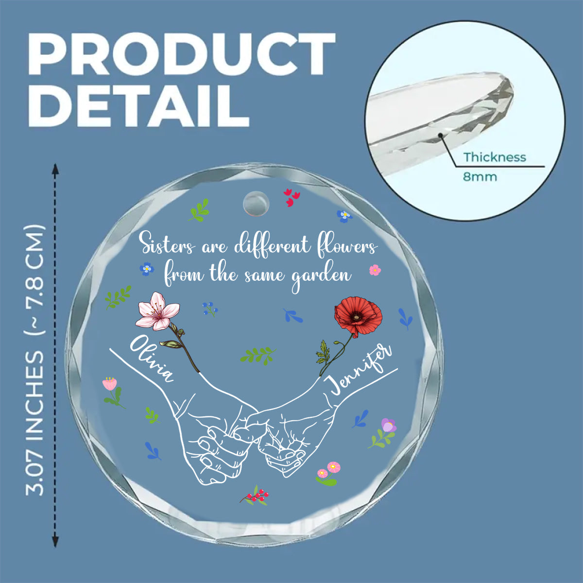 Sisters From The Same Garden - Personalized Custom Glass Ornament