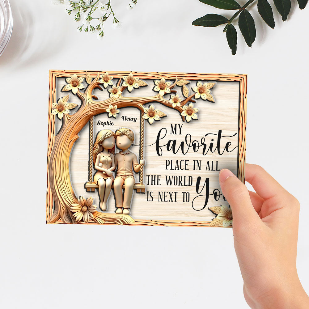 Couple On Swing With Floral - Personalized Custom Wooden Plaque