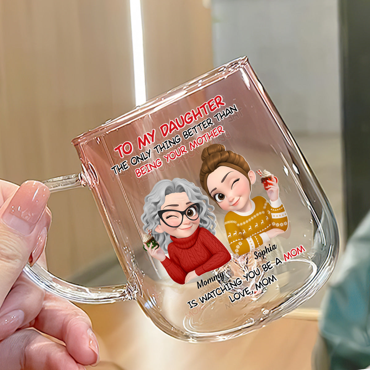 Love Seeing You As Mom - Personalized Custom Pink Gradient Glass Mug