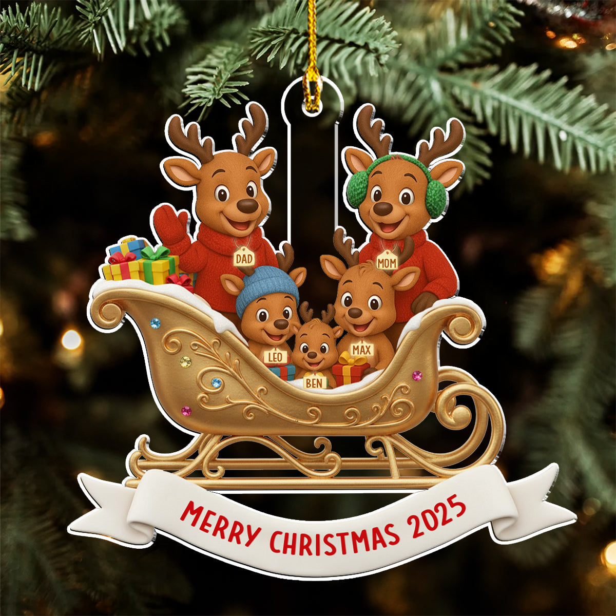Reindeer Family Christmas - Personalized Custom Acrylic Ornament