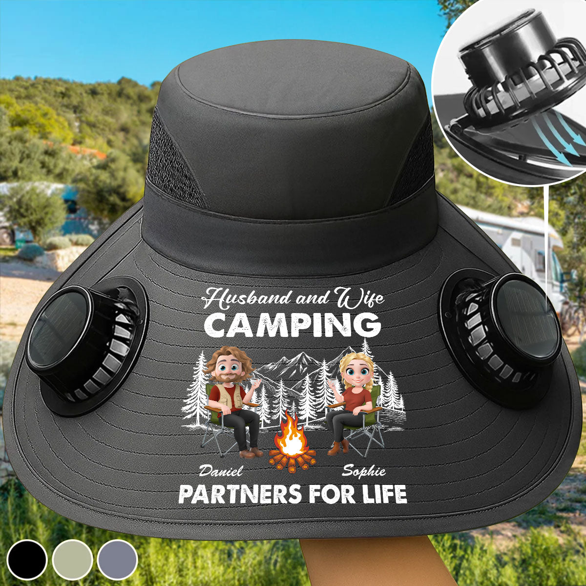 Husband And Wife Camping Life - Personalized Custom Solar Fan Hat