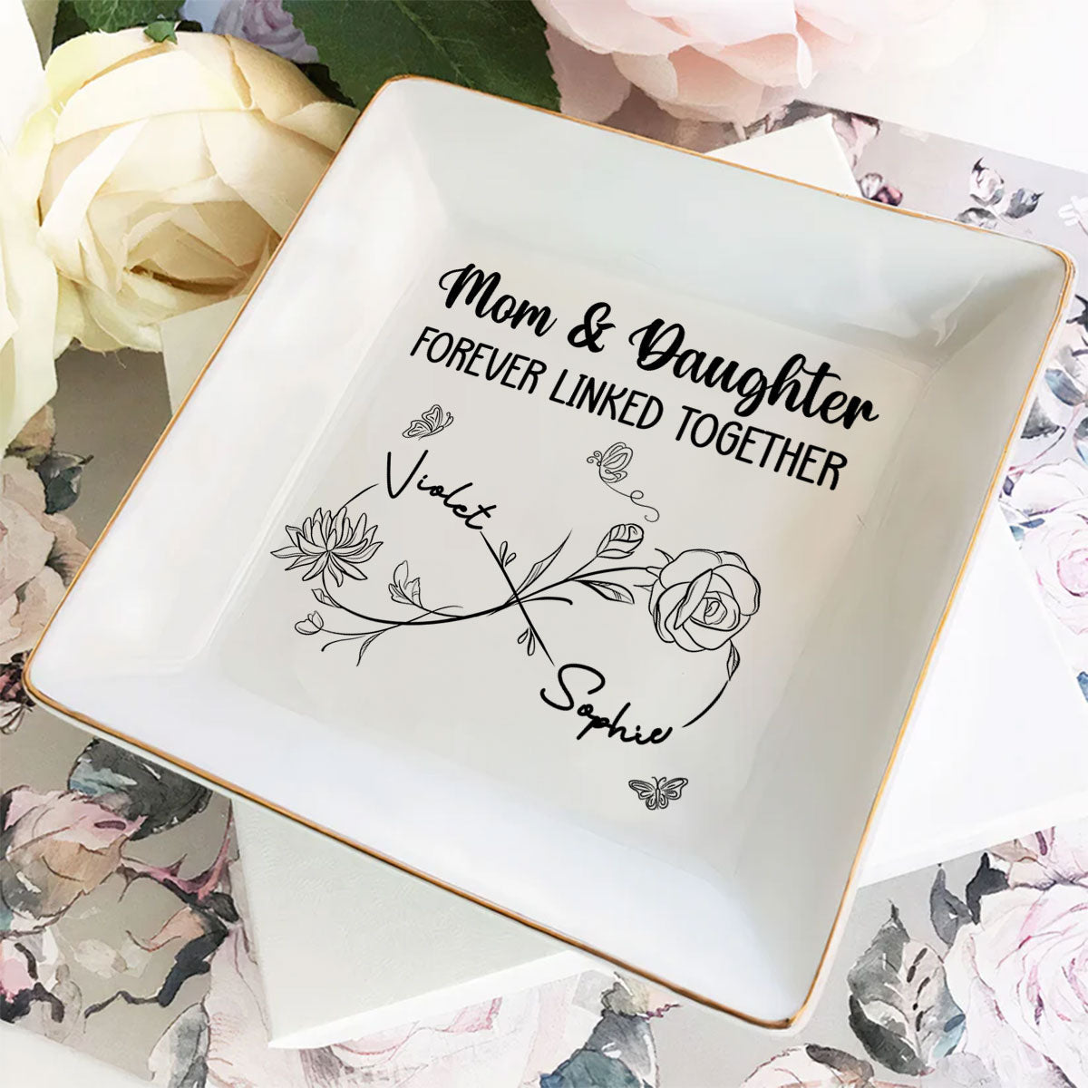 Mom And Daughter Forever Linked Together - Personalized Custom Jewelry Dish