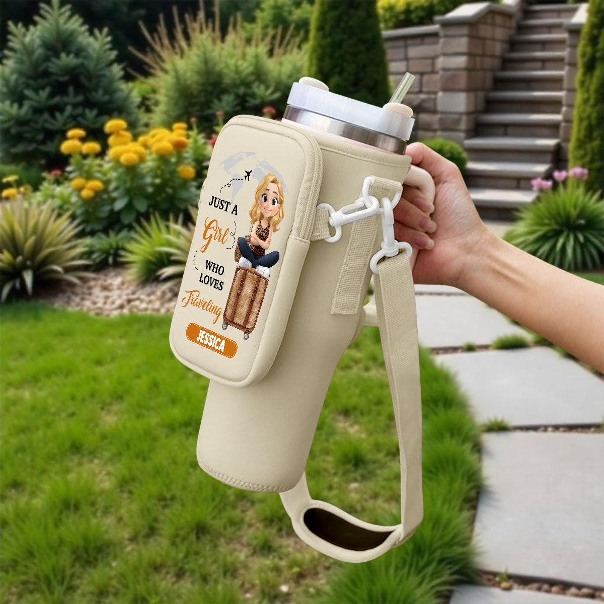 A Girl Loves Traveling - Personalized Custom 40oz Water Bottle Carrier Bag