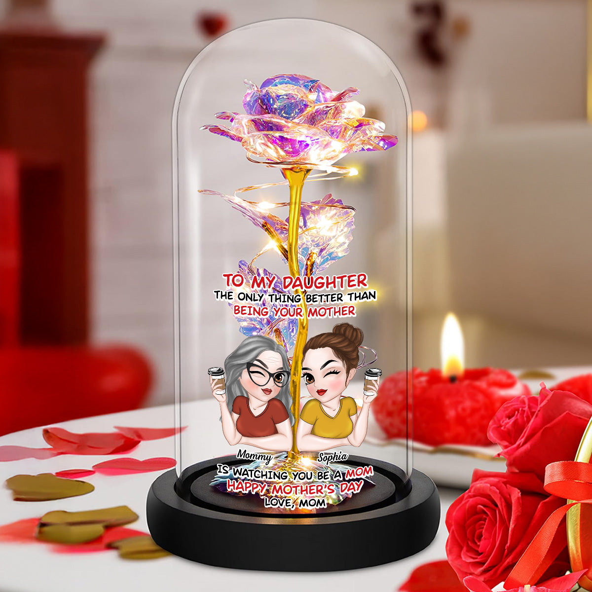 Watching You Be A Mom - Personalized Custom Sparkly Rose