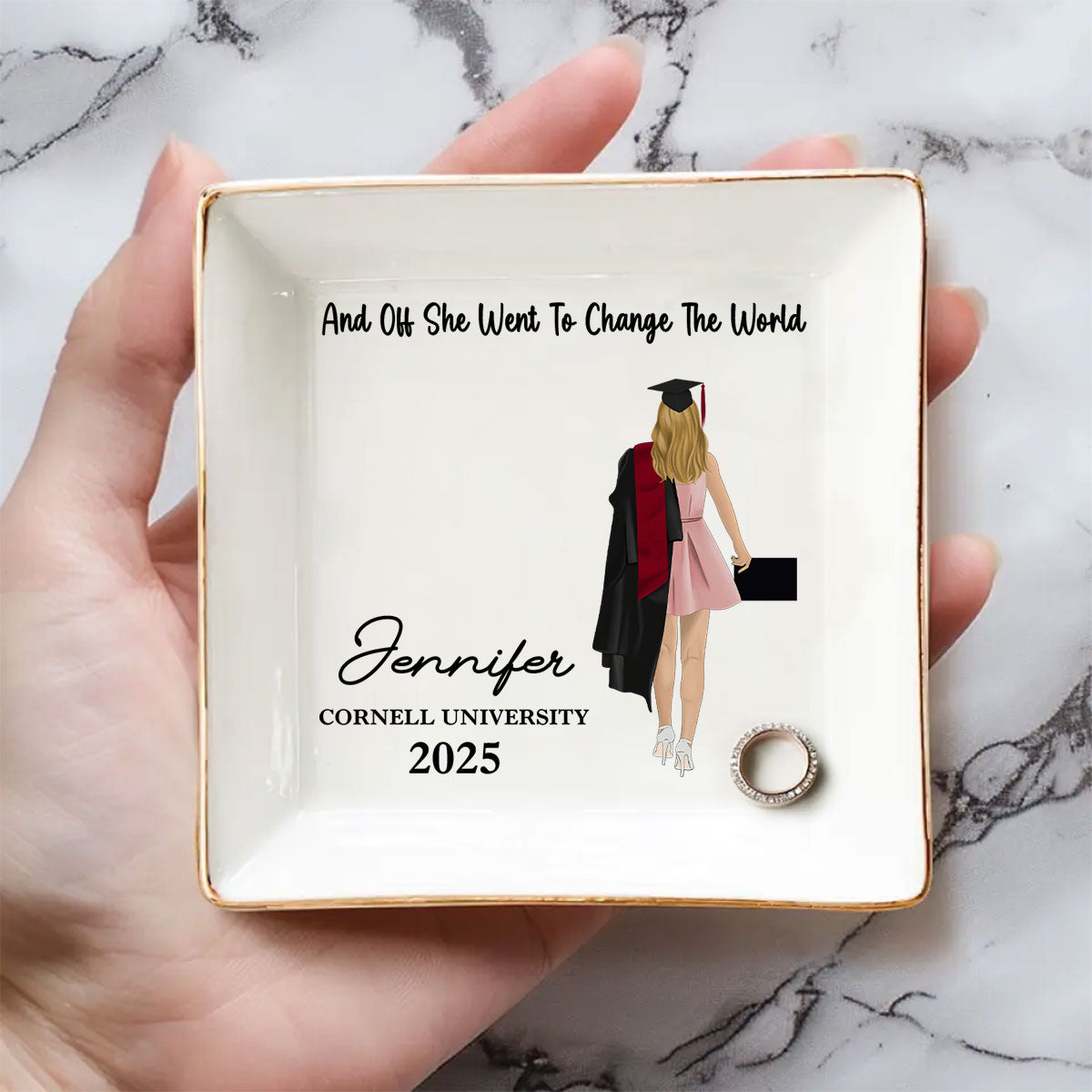 She Went To Change The World - Personalized Custom Jewelry Dish