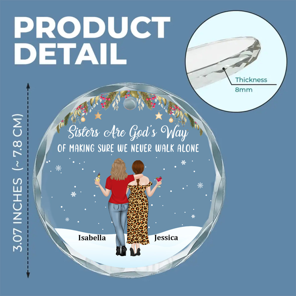 Sister Never Walk Alone - Personalized Custom Glass Ornament