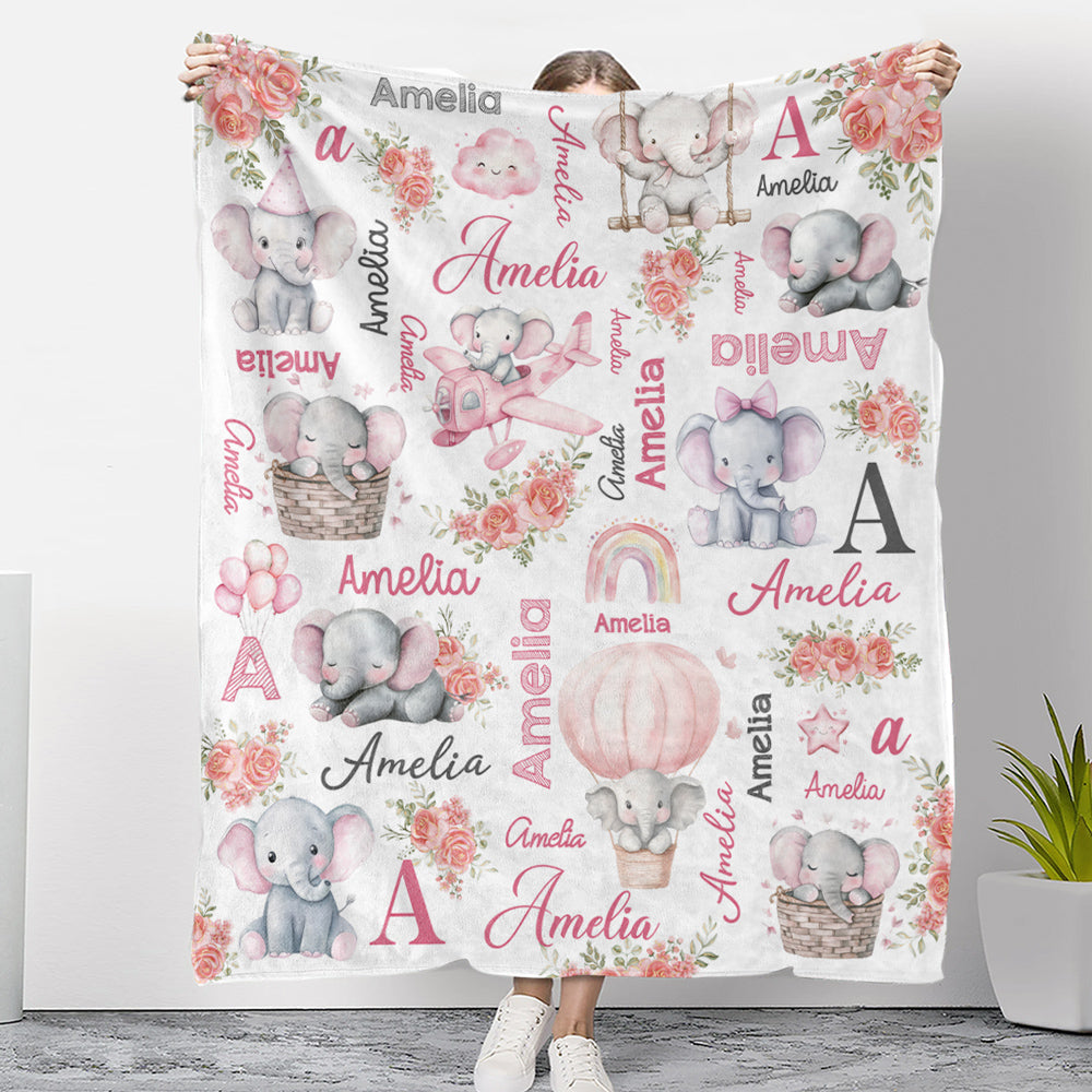Elephant Love - Personalized Custom Fleece Blanket