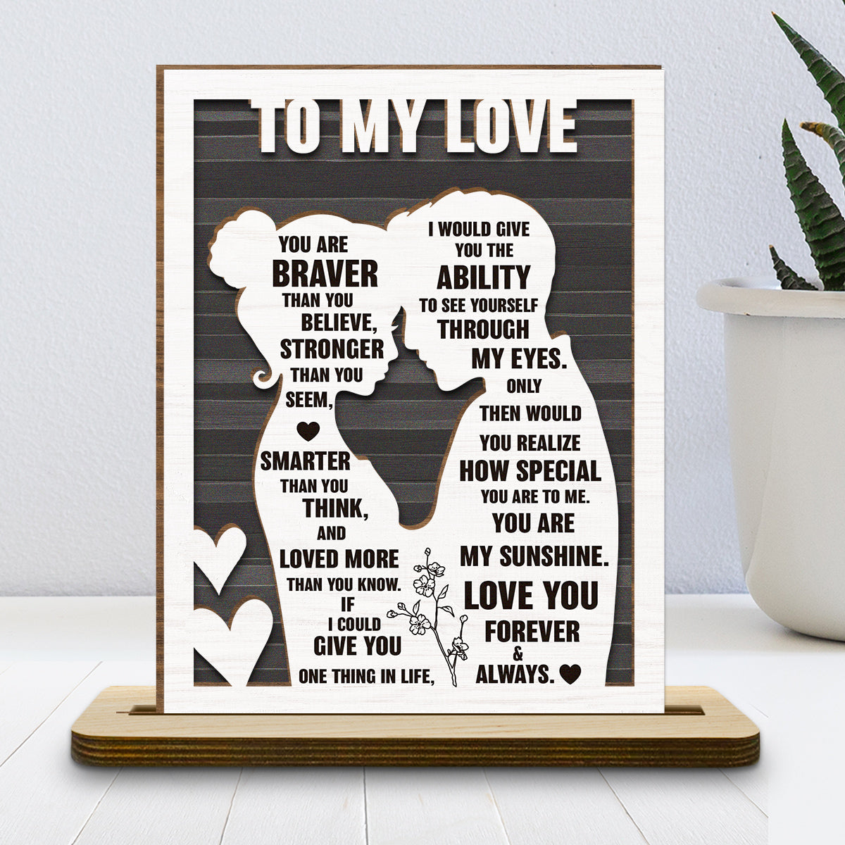 To My Beloved Wife - Personalized Custom 2-Layer Wood Plaque With Flat Base