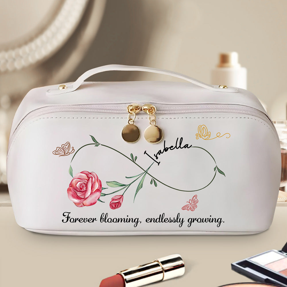 Forever Blooming, Endlessly Growing - Personalized Custom Leather Makeup Bag