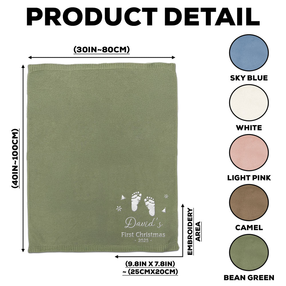 Baby First Christmas - Personalized Custom Embroidered Knitted Baby Blanket