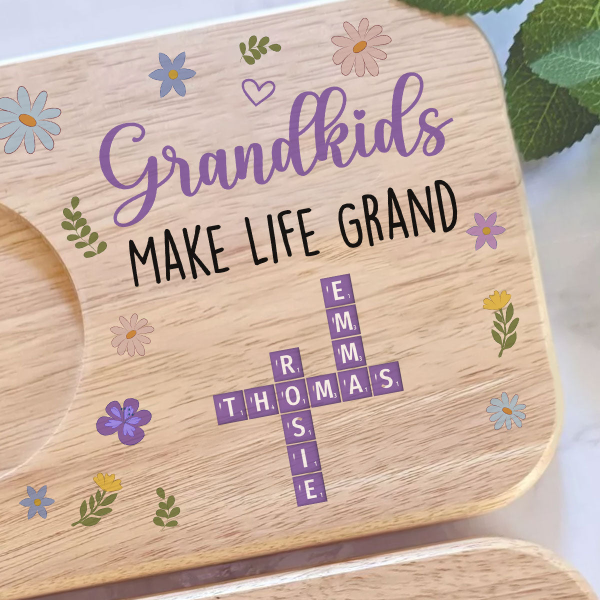 Grandkids Make Life Grand Crossword Puzzle - Personalized Custom Wooden Treat Board