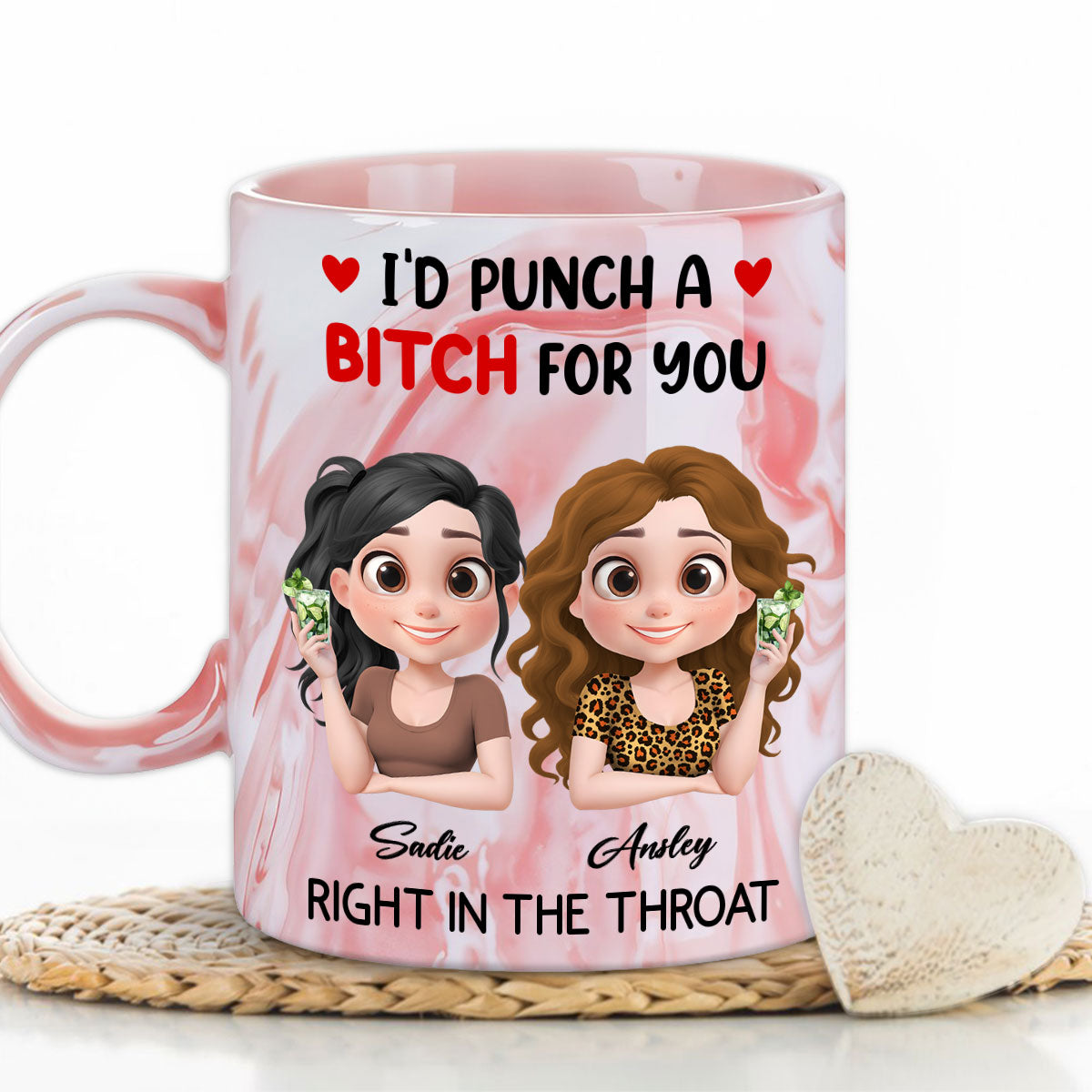 I Punch A Bitch For You My Besties - Personalized Custom Pink Marble Mug
