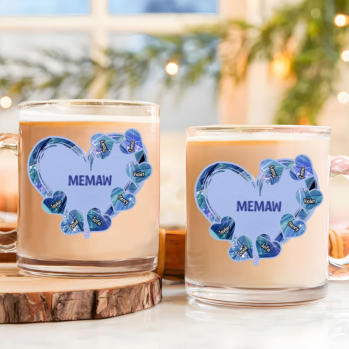 Mom Heart Kids - Personalized Custom Glass Mug