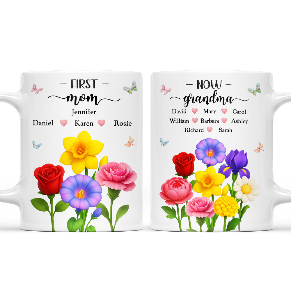 First Mom Now Grandma Floral - Personalized Custom Coffee Mug
