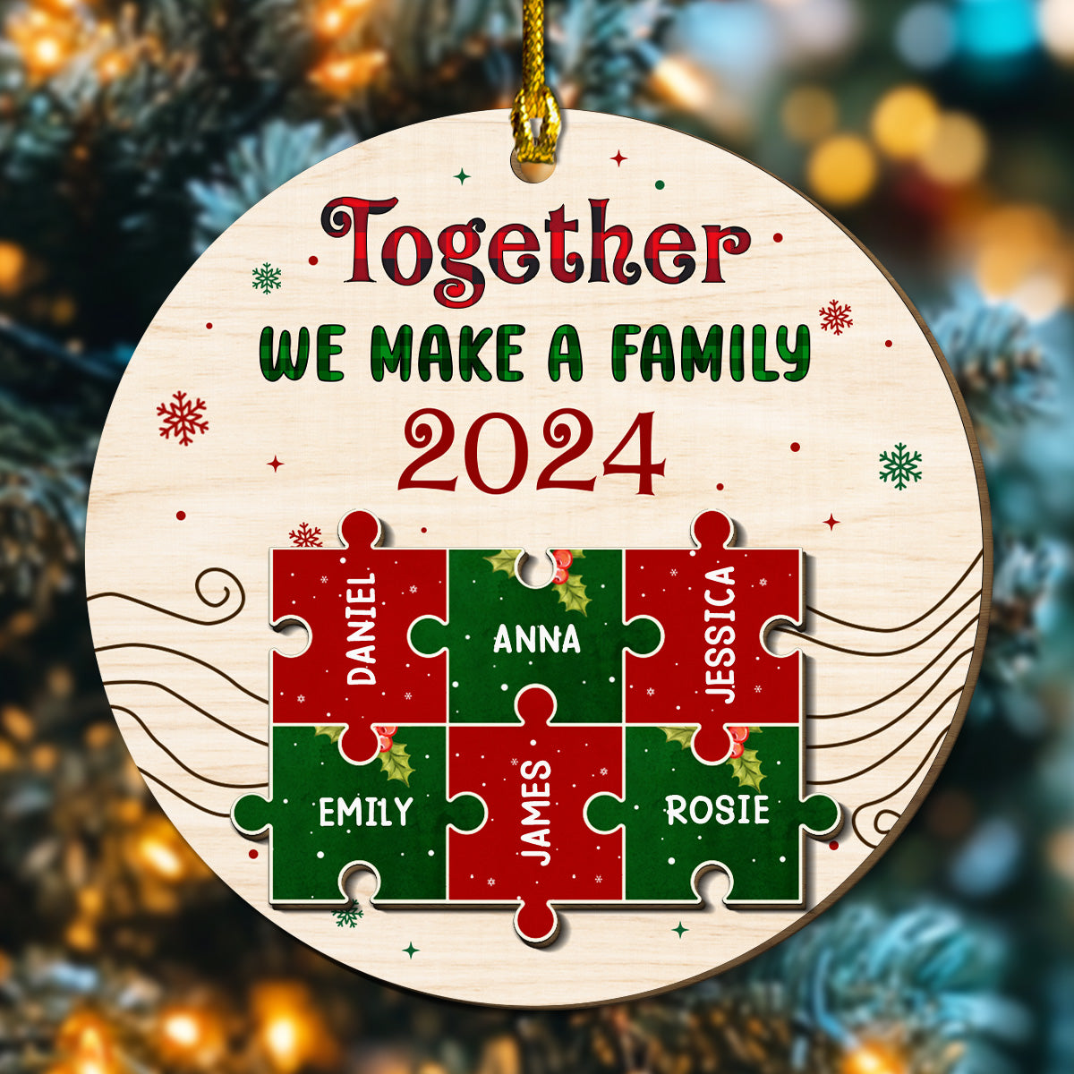 Together We Make A Family - Personalized Custom Freeshape 2-Layered Wood Ornament