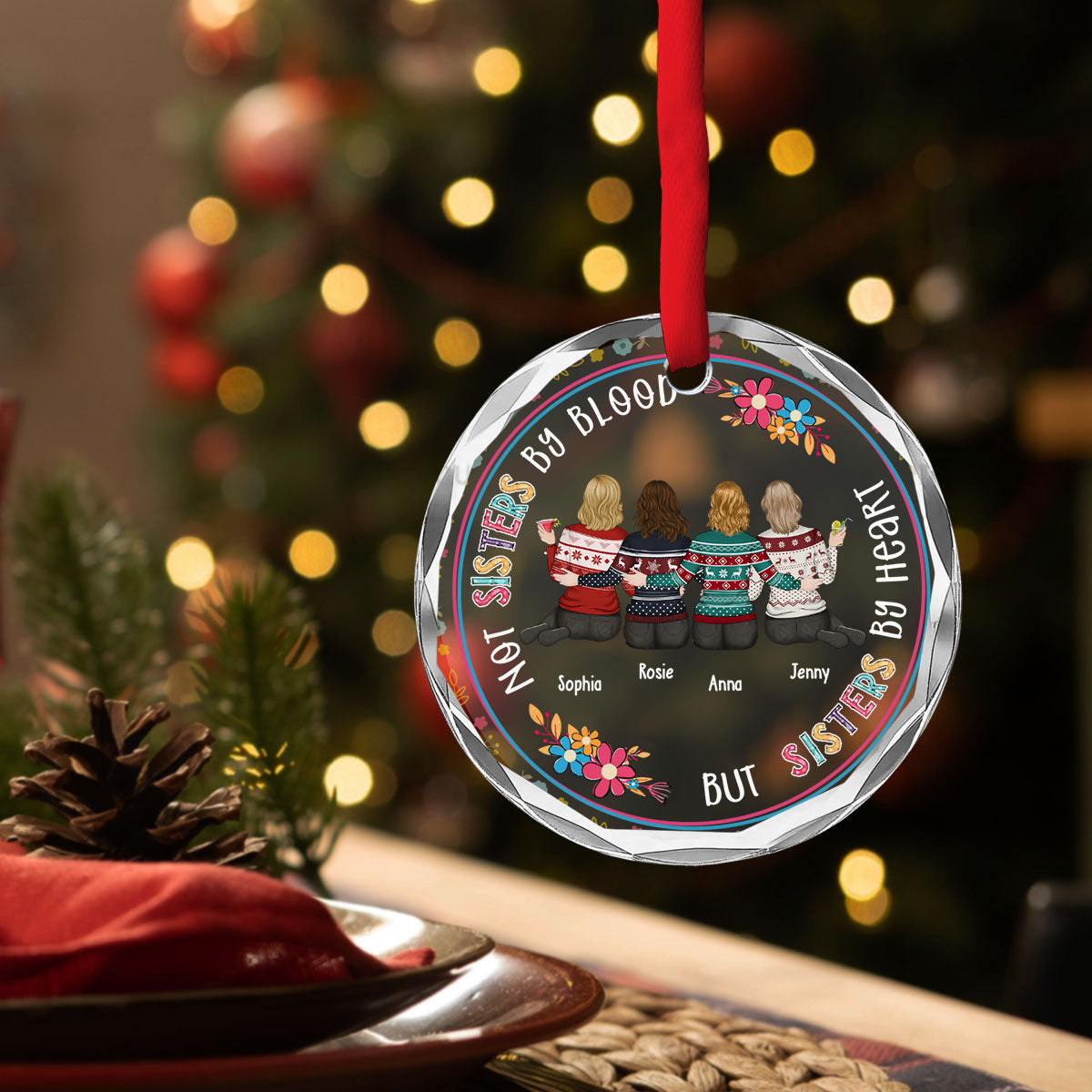 Sister By Heart - Personalized Custom Glass Ornament