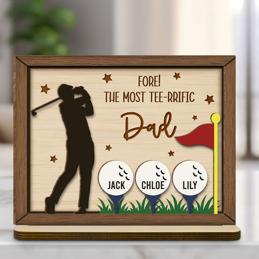 Best Dad On The Green - Personalized Custom 2-Layer Wood Plaque With Flat Base