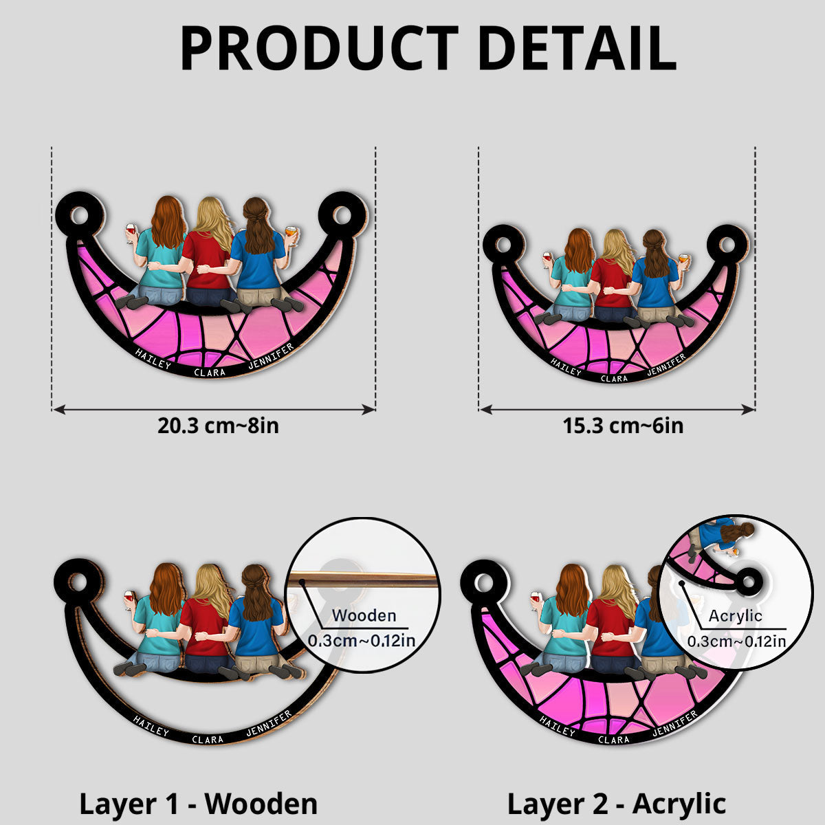 Besties Sitting On The Moon - Personalized Custom Suncatcher