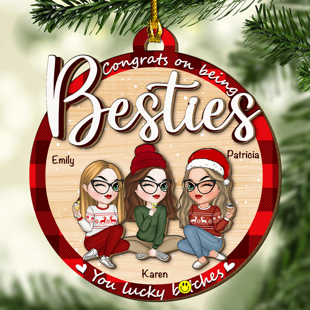 You Lucky Besties - Personalized Custom Freeshape 2-Layered Wood Ornament