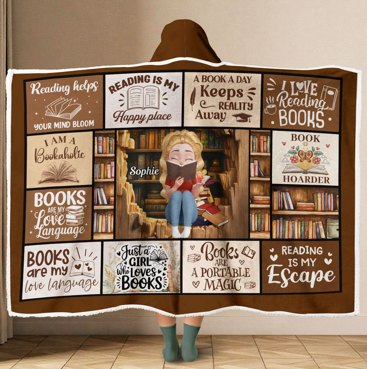 Reading Is My Happy Place - Personalized Custom Hooded Blanket