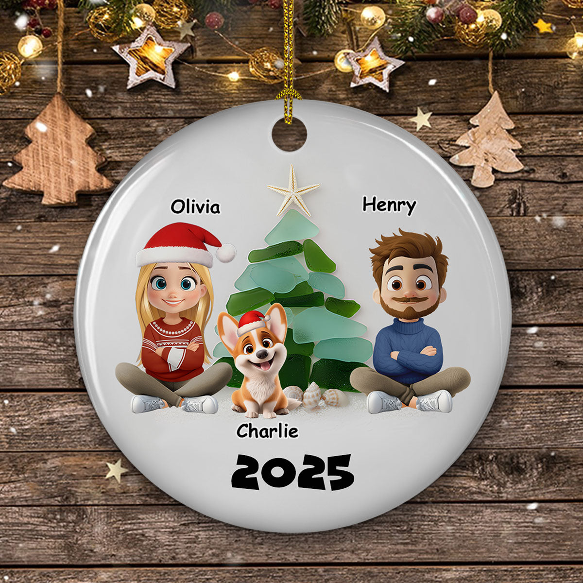 Family Sea Glass Christmas Tree - Personalized Custom Ceramic Ornament