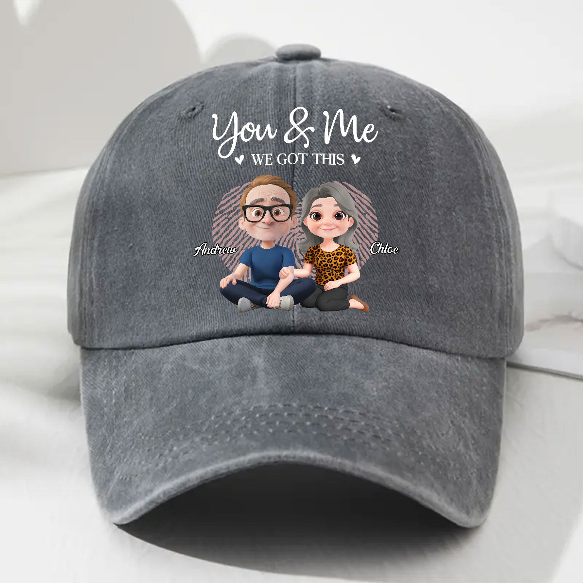 You And Me We Are Together - Personalized Custom Vintage Washed Denim Cap