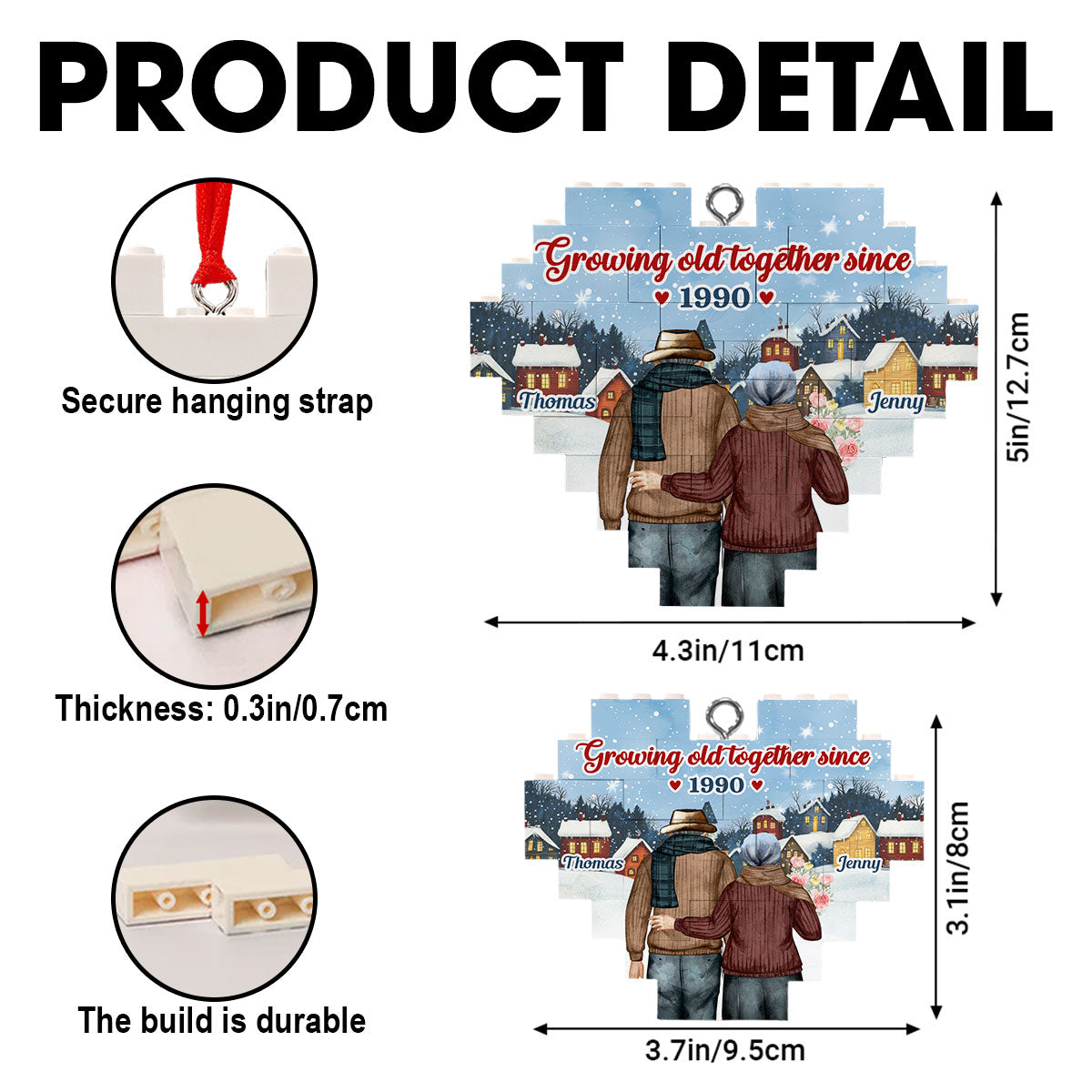 Growing Old Together - Personalized Custom Heart Puzzle Ornament