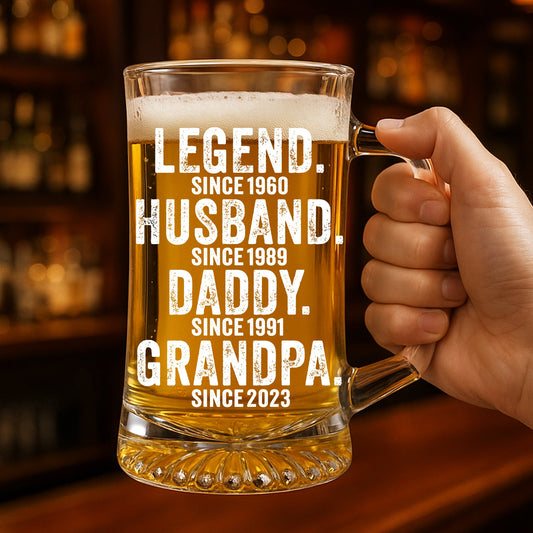 Legend Husband Dad Grandpa - Personalized Custom Beer Glass With Handle