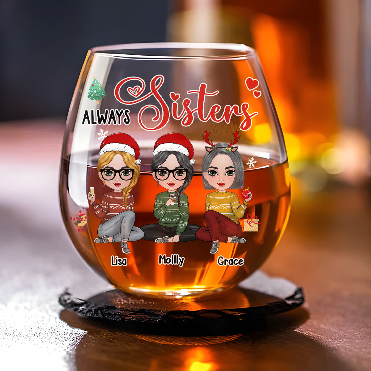 Always Sisters - Personalized Custom Wine Glass