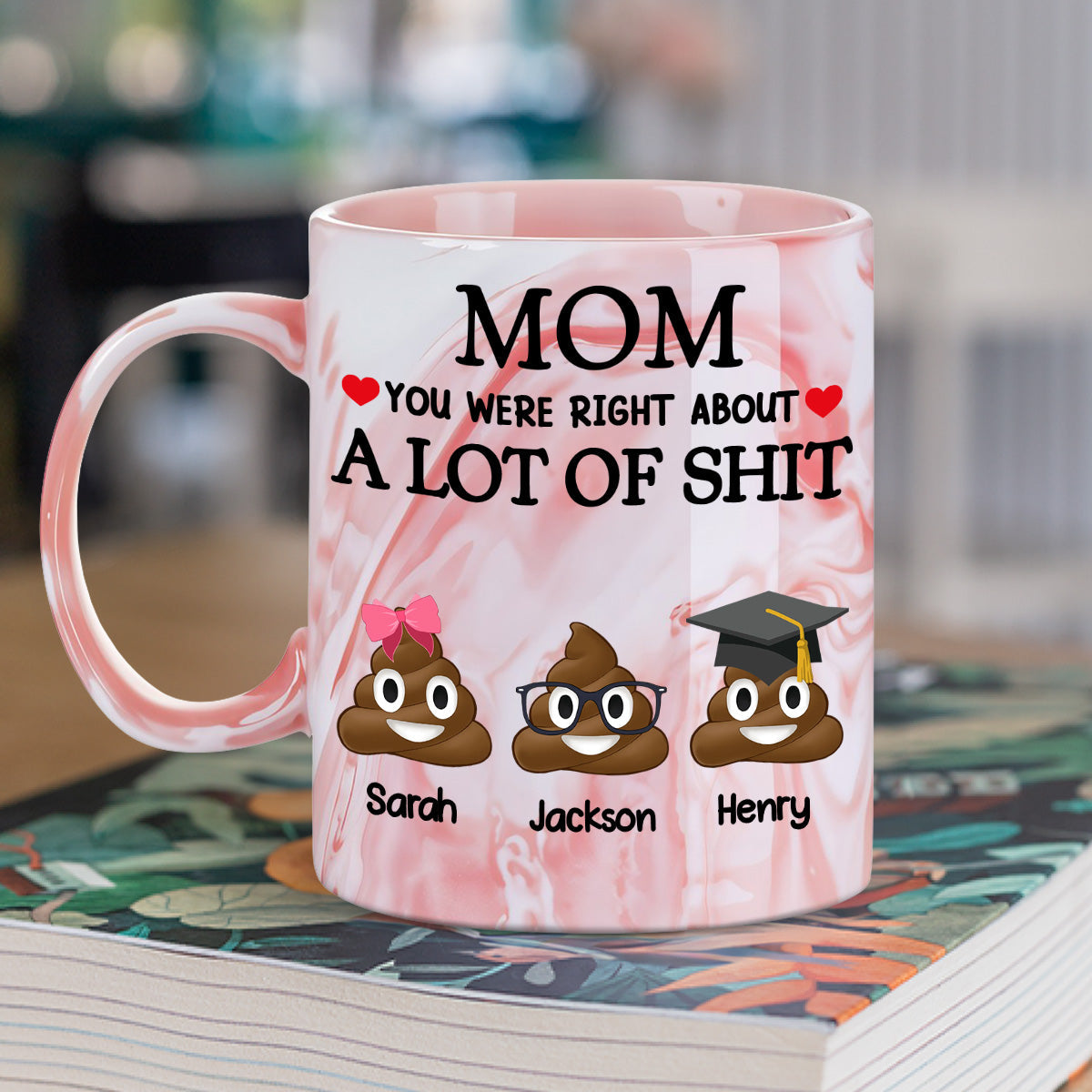 Little Shits Of Mom - Personalized Custom Pink Marble Mug