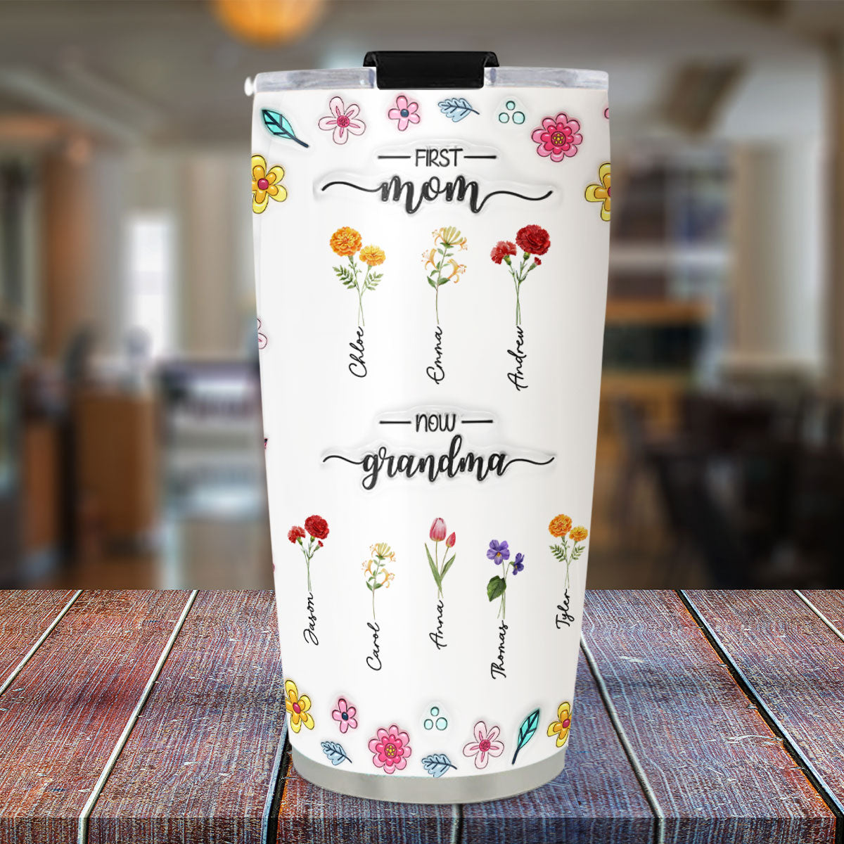 New Flower First Mom - Personalized Custom 3D Inflated Effect Tumbler
