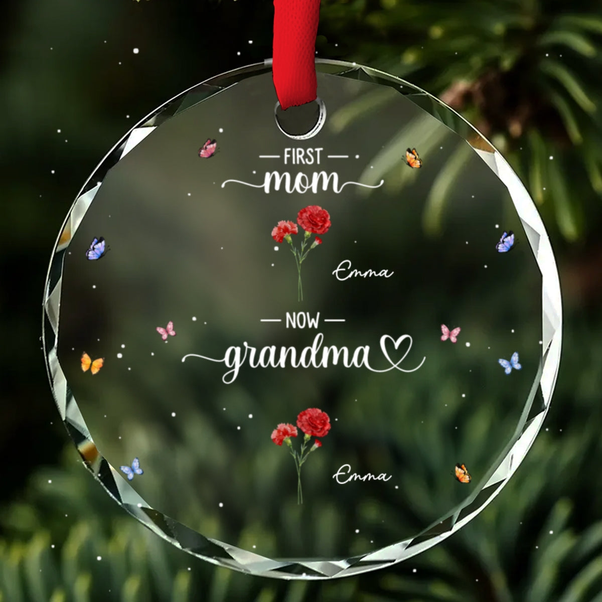 First Mom Now Happiness Grandma - Personalized Custom Glass Ornament