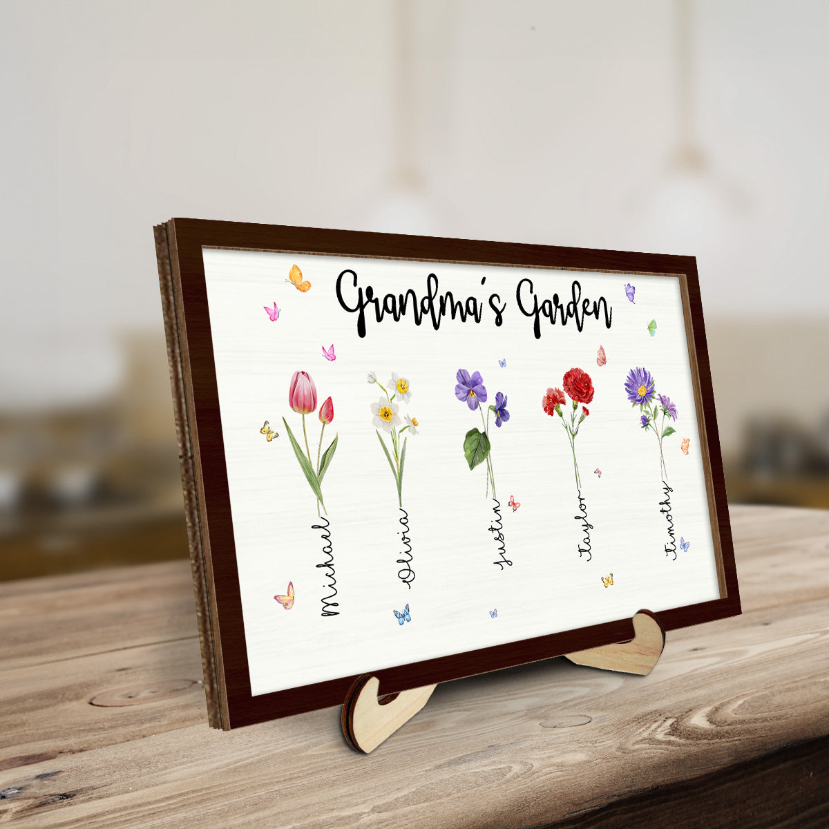 Flower With Family Names - Personalized Custom Wooden Plaque