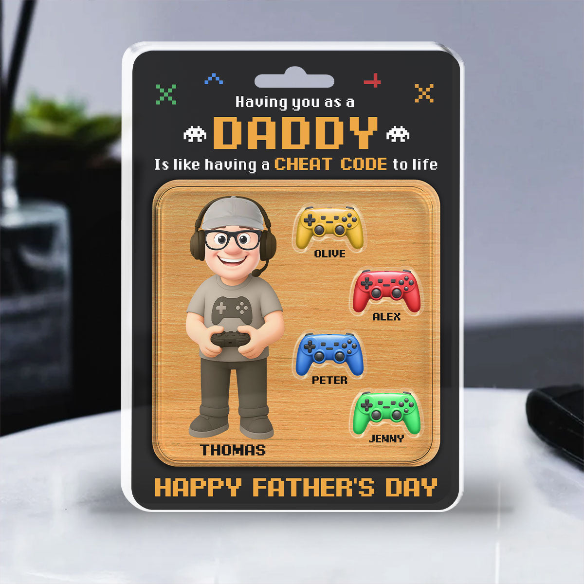 Having Dad Like Having A Cheat Code - Personalized Custom Acrylic Plaque