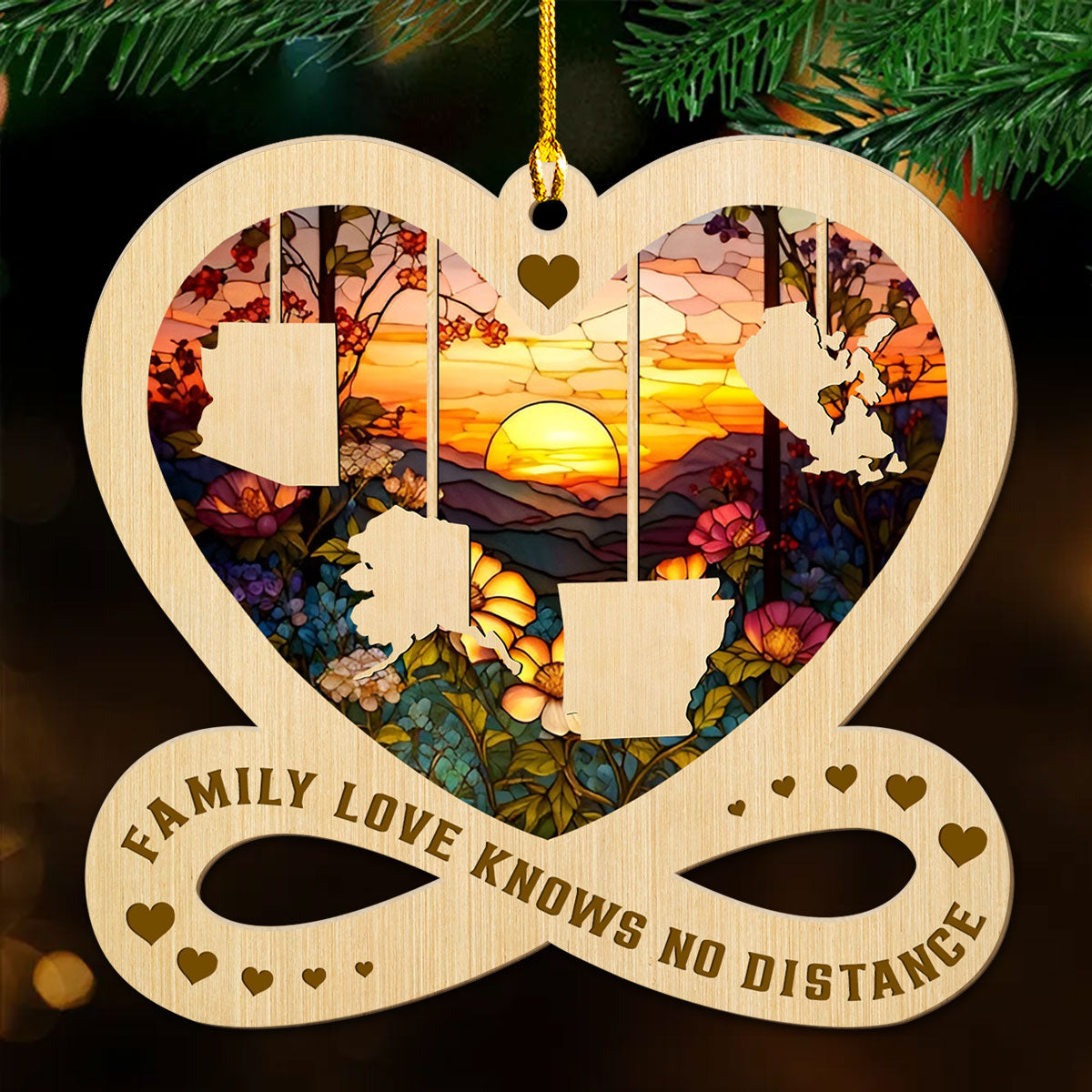 Family Love Knows No Distance - Personalized Custom Wood Ornament