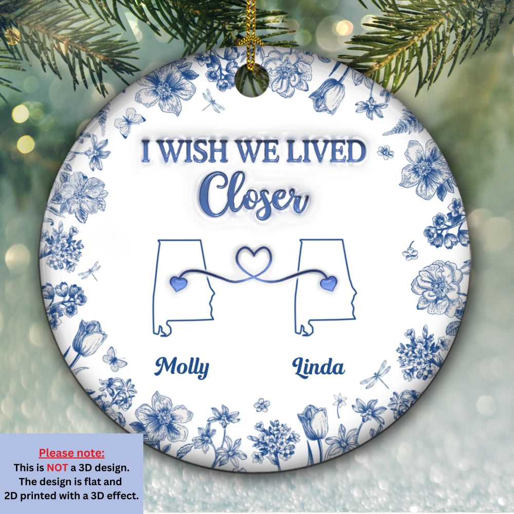 I Wish Blue Toile Style - Personalized Custom 3D Inflated Effect Ceramic Ornament