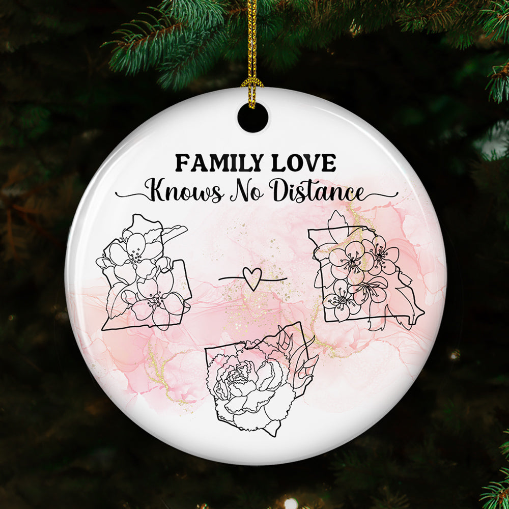 Family Love Knows No Distance Floral Version - Personalized Custom Circle Ceramic Ornament