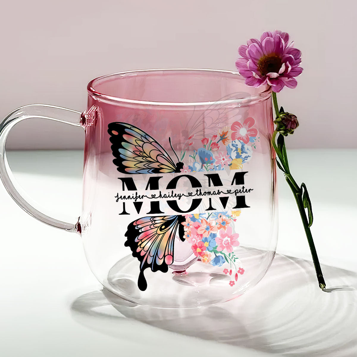 Lovely Butterfly - Personalized Custom Pink Gradient Glass Mug