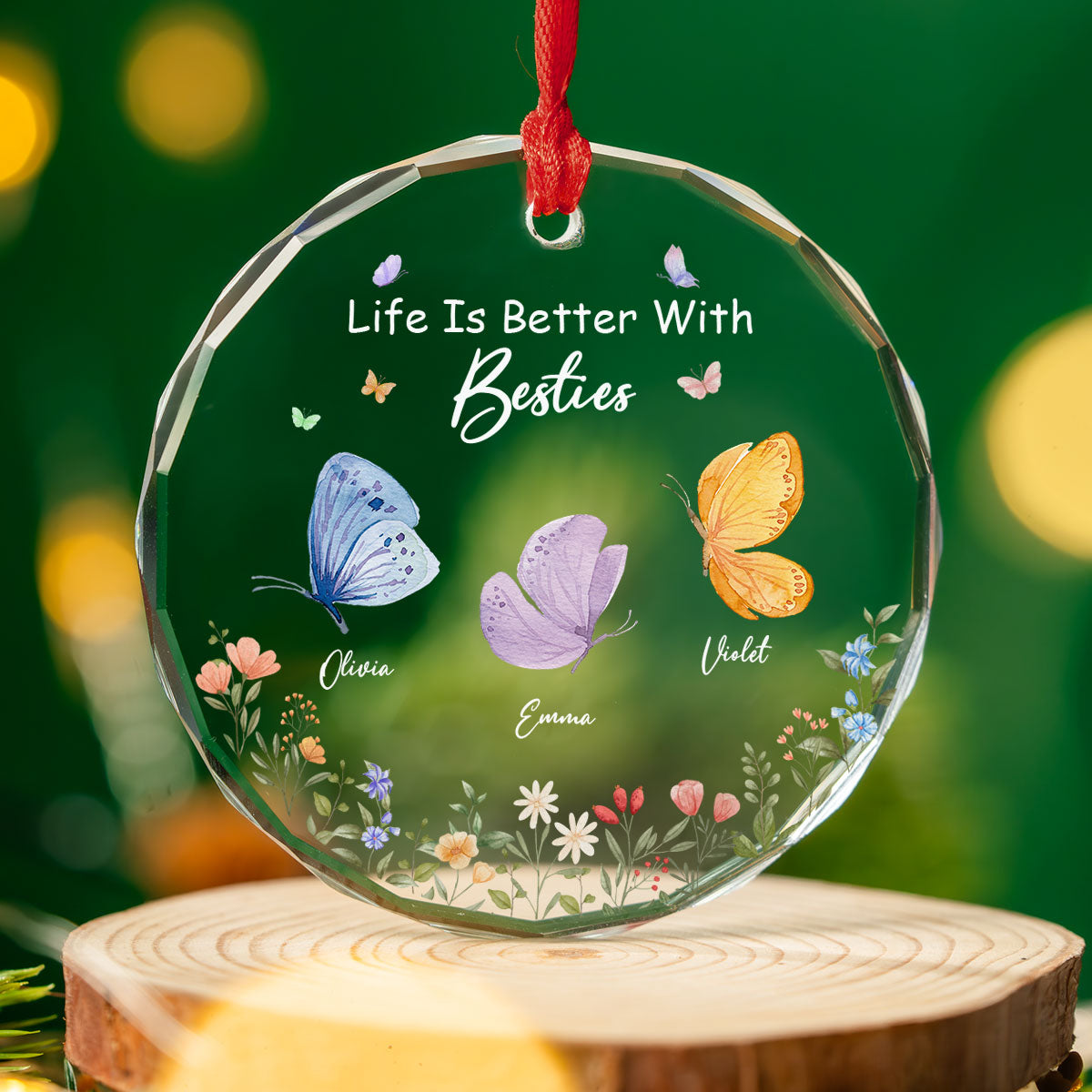 Butterfly Besties Forever - Personalized Custom Glass Ornament