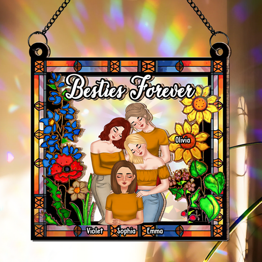 Besties Forever Floral Style - Personalized Custom Rainbow Suncatcher