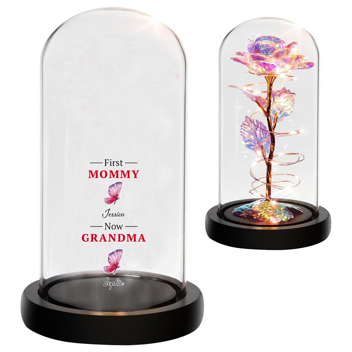 First Mom Now Grandma Butterflies - Personalized Custom Sparkly Rose