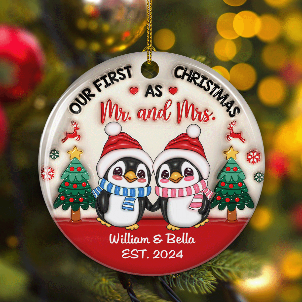Couple Christmas - Personalized Custom 3D Inflated Effect Ceramic Ornament