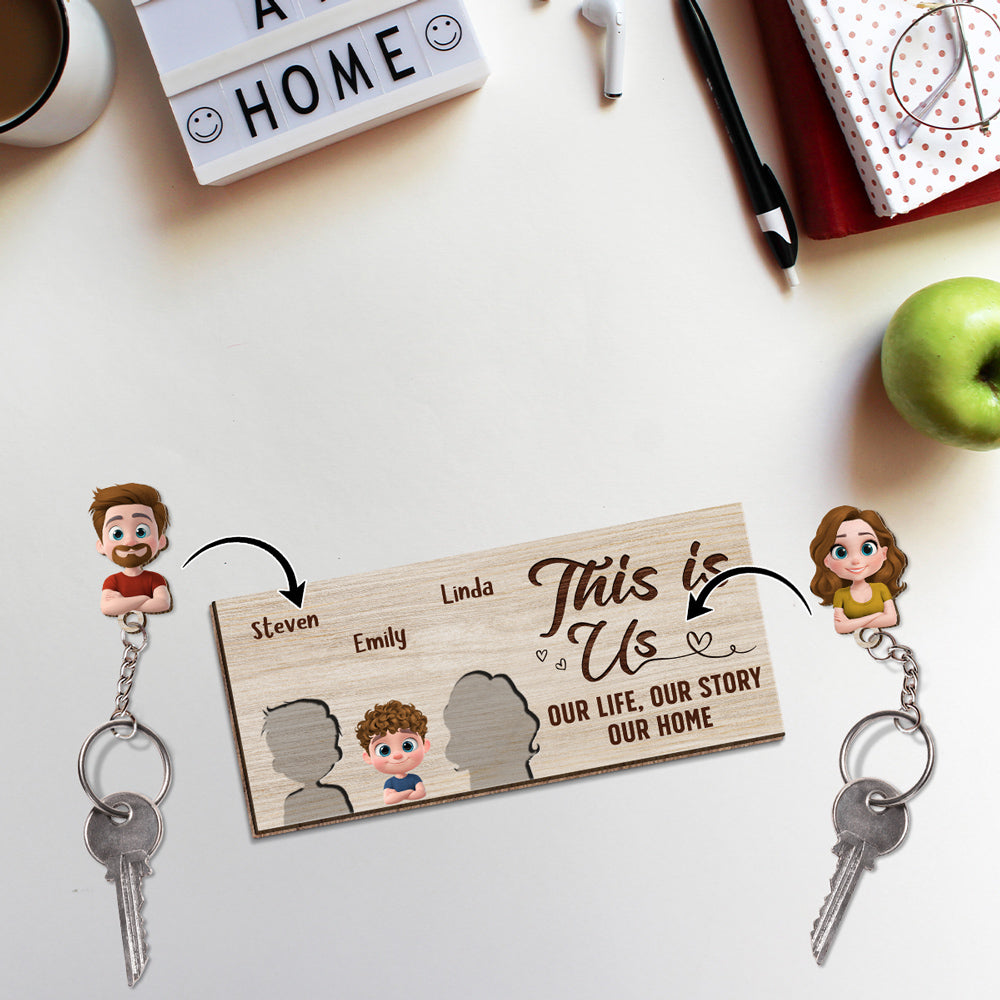 This Is Us - Personalized Custom Wooden Key Holder With Keychain