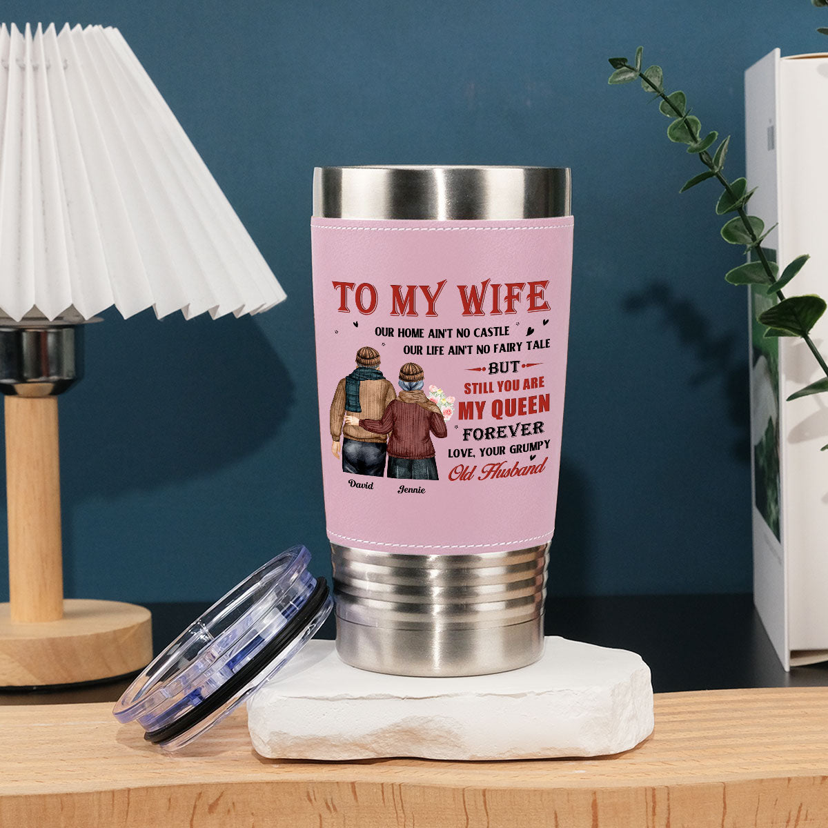 To My Queen - Personalized Custom Pink Leather Tumbler