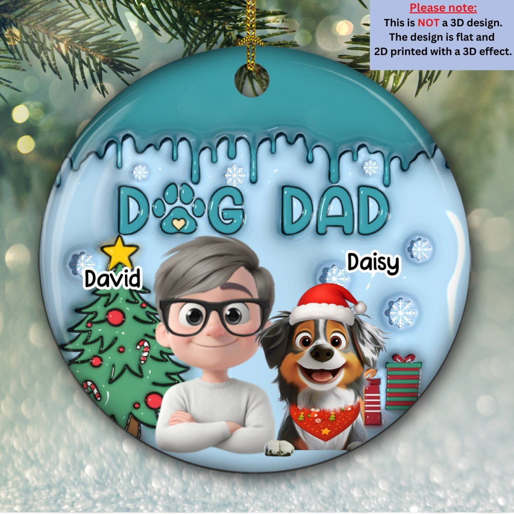 Man And Lovely Dog  - Personalized Custom 3D Inflated Effect Ceramic Ornament