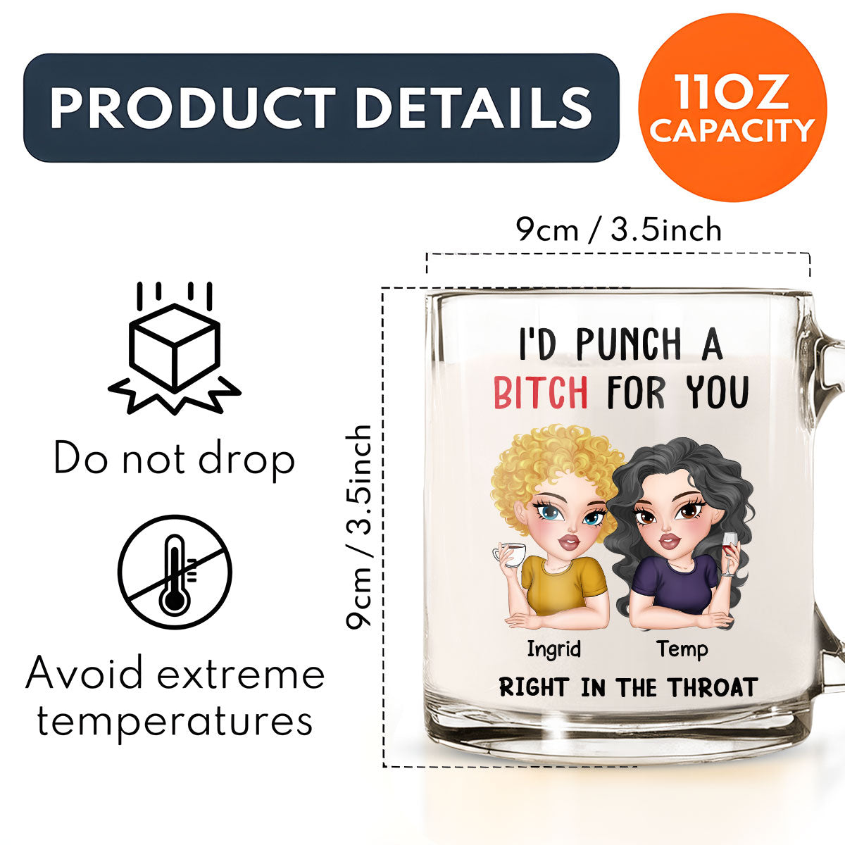 Punch A Bitch For You My Bestie - Personalized Custom Glass Mug