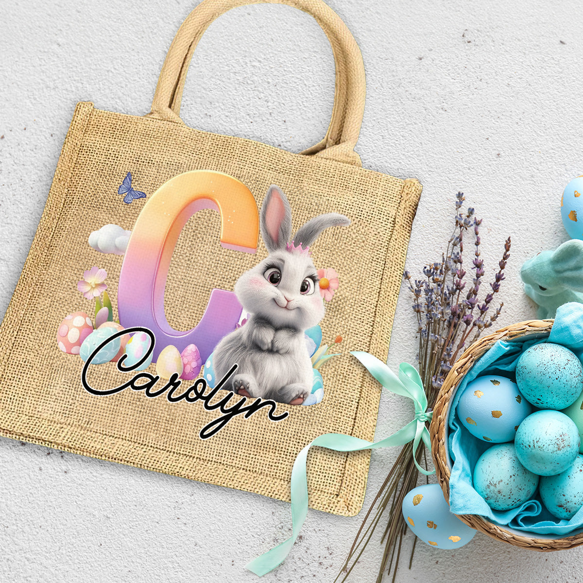 Lovely Bunnies - Personalized Custom Jute Tote Bag