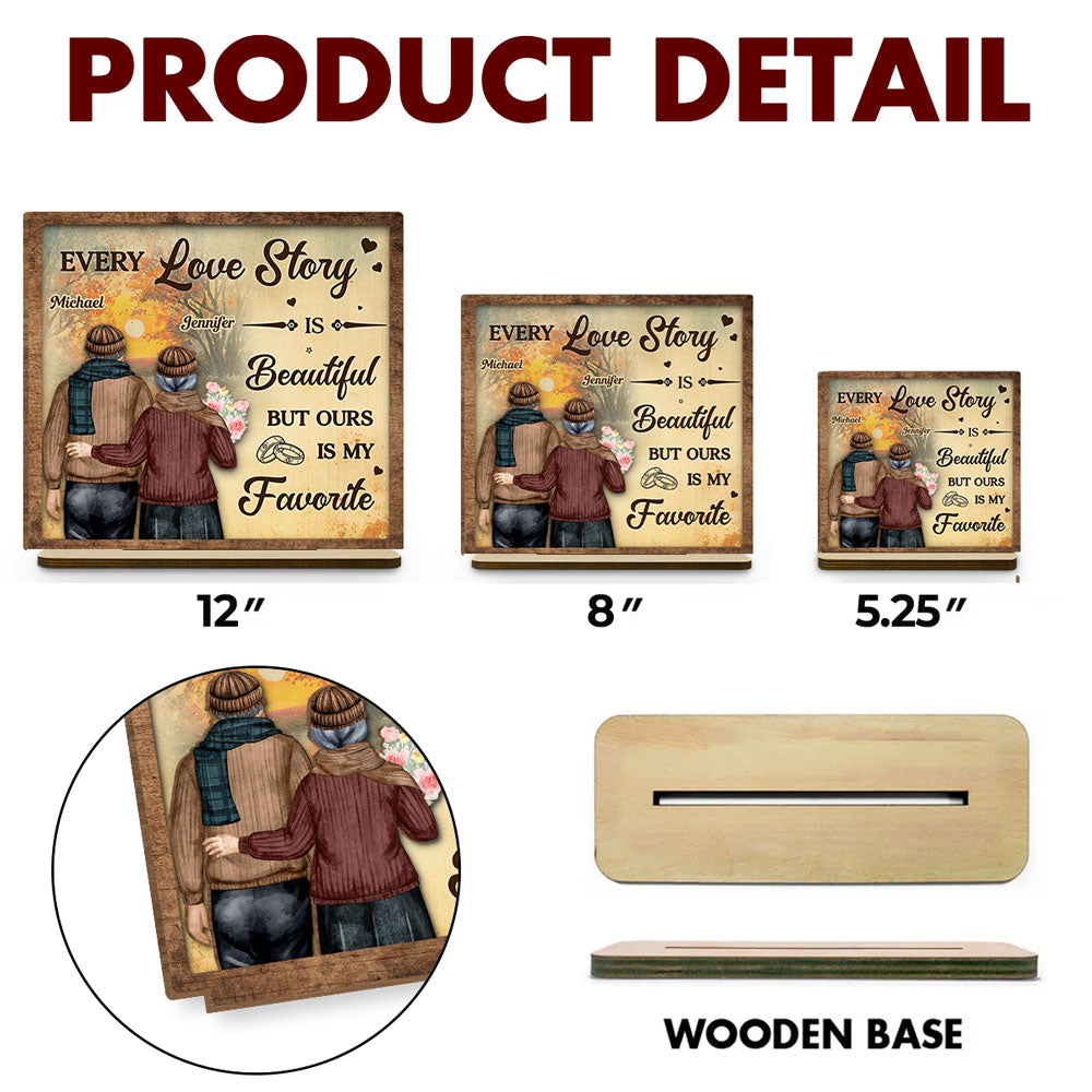 Our Love Story - Personalized Custom 2-Layer Wood Plaque With Flat Base
